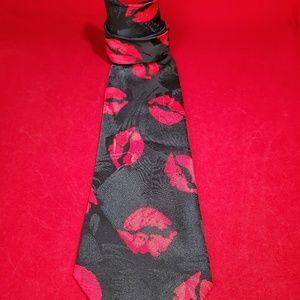 Black 100% Silk Red Lips Design Necktie